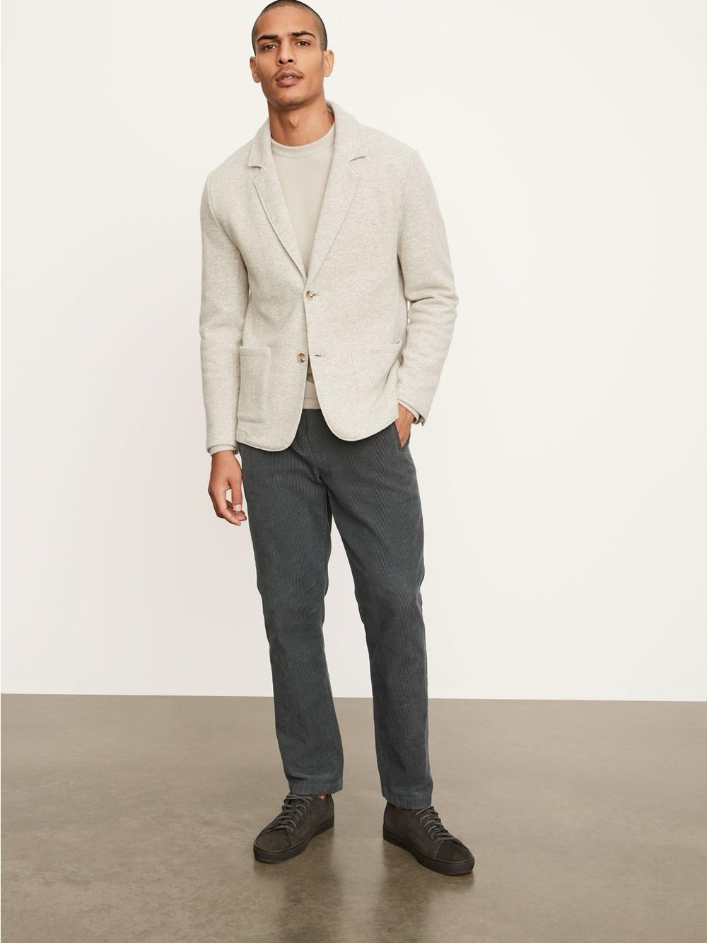 Vince XL Light Gray Textured Jacket Wool Fleece Blazer